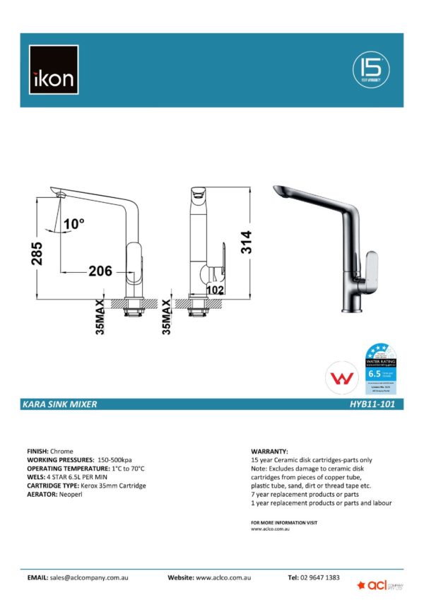 IKON HYB11-101 KARA Sink Mixer – Chrome(details)