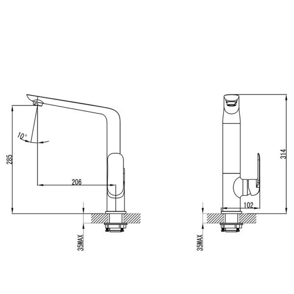 IKON HYB11-101MB KARA Sink Mixer – Matte Black (schematic)