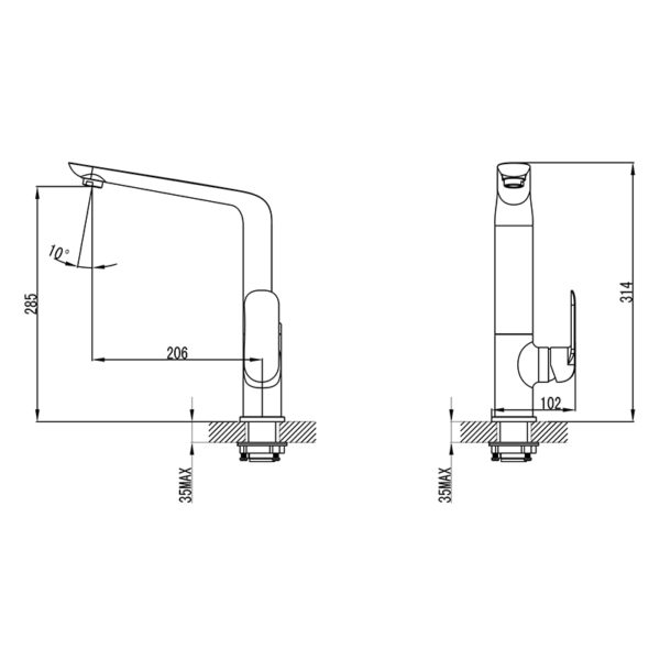 IKON HYB11-101MB-R KARA Sink Mixer – Matte Black/Rose Gold (schematic)