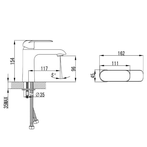 IKON HYB11-201CW KARA Basin Mixer – White & Chrome (schematic)