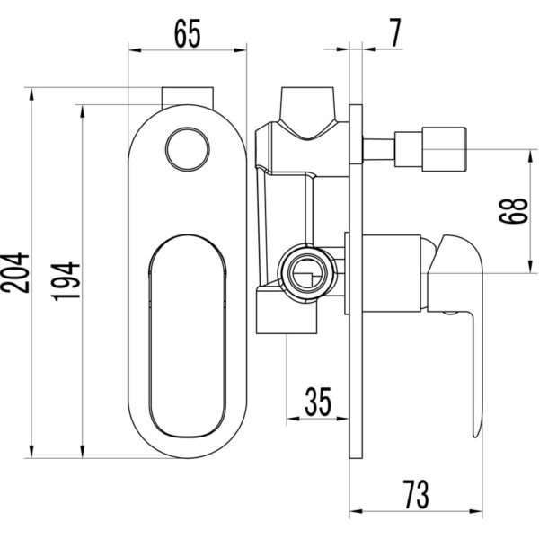 IKON HYB11-501CW KARA Diverter Wall Mixer – White & Chrome (schematic)
