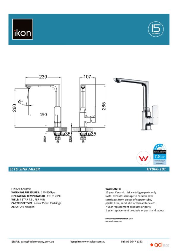 IKON HYB66-101 SETO Sink Mixer – Chrome (details)