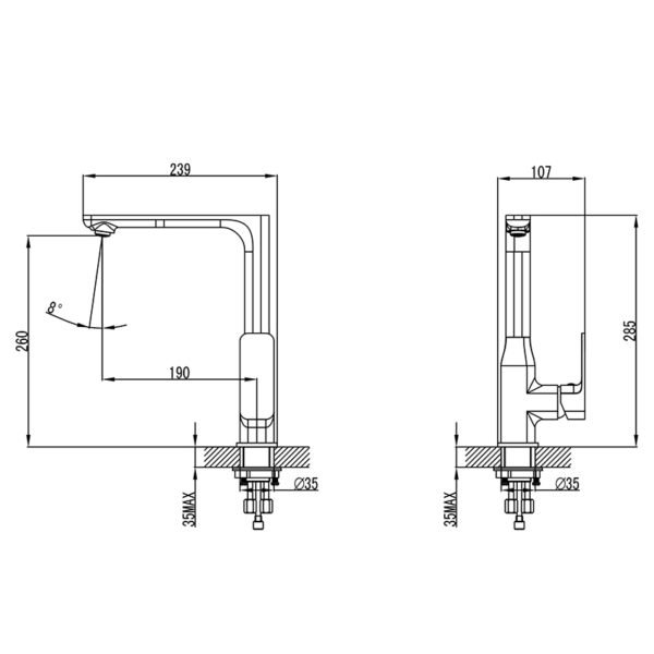 IKON HYB66-101MB-R SETO Sink Mixer – Matte Black/Rose Gold (schematic)