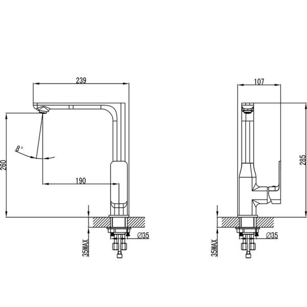 IKON HYB66-101MB SETO Sink Mixer – Matte Black (schematic)