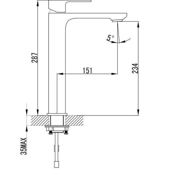 IKON HYB66-202MB SETO High Rise Basin Mixer – Matte Black (schematic)