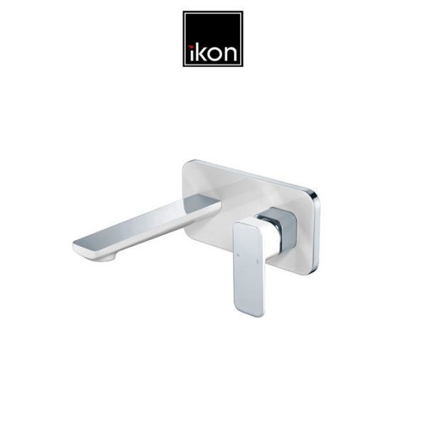 IKON HYB66-601CW SETO Wall Basin Mixer with Spout- White & Chrome