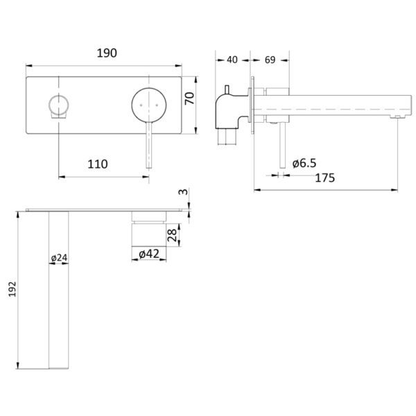 IKON HYB88-601BN HALI Wall Basin Mixer with Spout – Brushed Nickel (schematic)