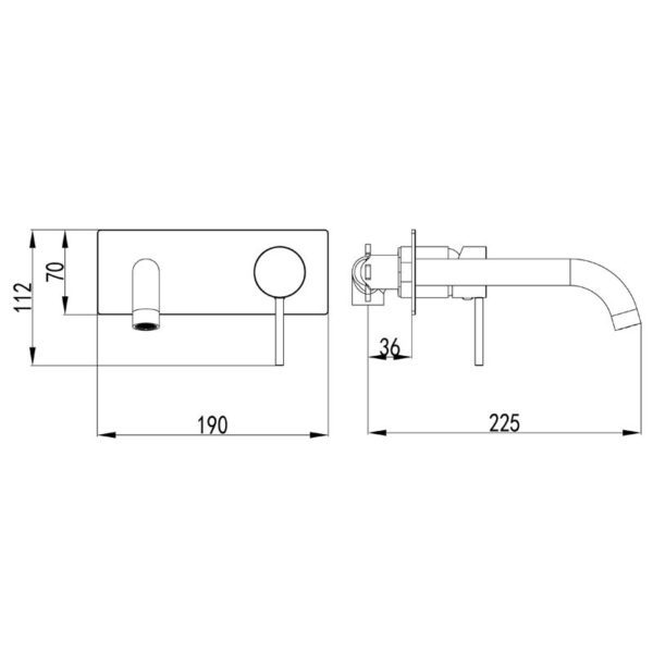IKON HYB88-602MB HALI Wall Basin Mixer with Spout – Matte Black (schematic)