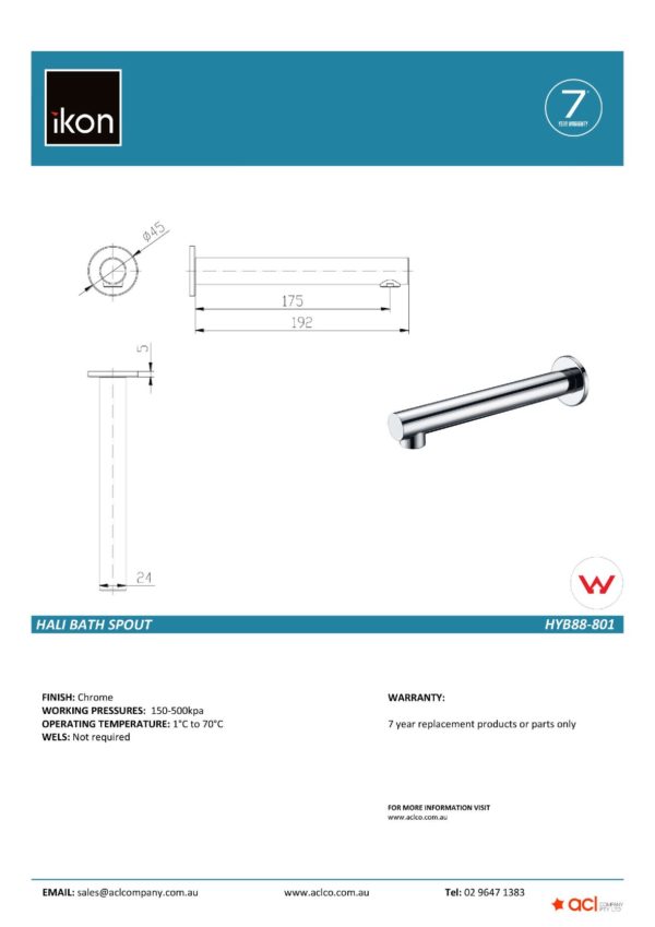 IKON HYB88-801 HALI Wall Basin Mixer with Spout – Chrome (details)