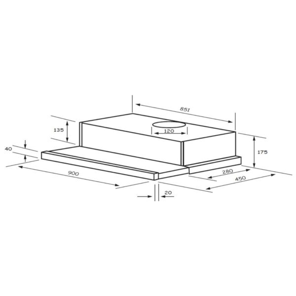 Euromaid RS9W 90cm Slide Out Rangehood (schematic)