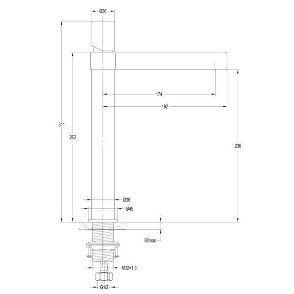 Bella Vista BM-15-TALL-B-C Zenon Noir Tall Basin Mixer (schematic)