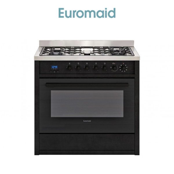 Euromaid EGE9TBK 900mm Dual Fuel Freestanding Cooker – Matte Black – web ready