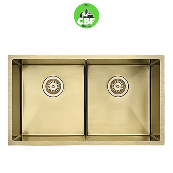 CBF S7644G Brushed Gold Kitchen Sink – Double Bowl – 760 x 440mm-web ready
