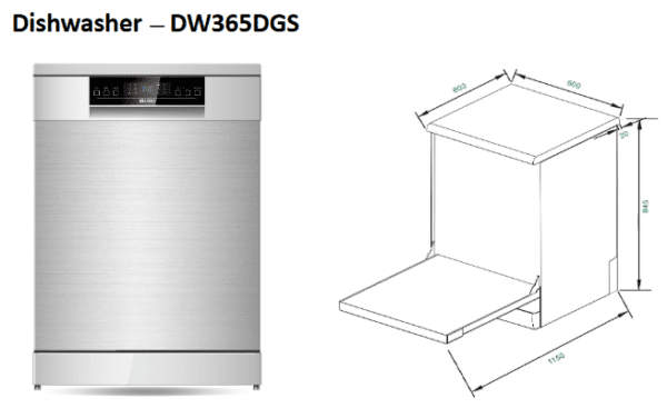 DiLusso DW365DGS 60cm Stainless Steel Freestanding Dishwasher – 14 Place Settings